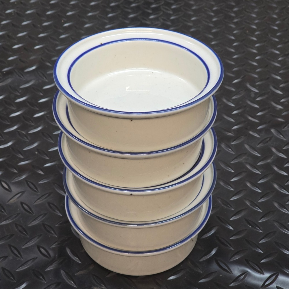 Dansk International Designs Denmark Blue Rim Cream Ramekins Set of 5 Small Bowls - Picture 9 of 13